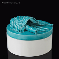 Шкатулка "Перо" бело-бирюзовая, 18 × 18 × 13 см Шкатулка "Перо" бело-бирюзовая, 18 × 18 × 13 см