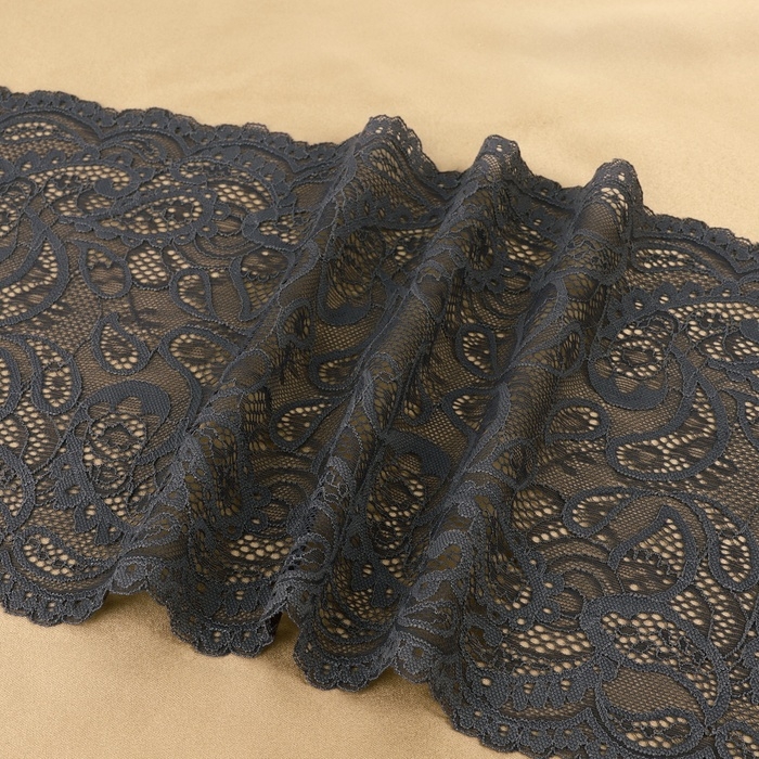 Кружевная эластичная ткань, 225 мм &times; 2,7 &plusmn; 0,5 м, цвет графитовый