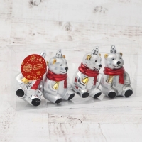 Ёлочная игрушка "Мишка в шарфике" (набор 4 шт) 5,5х8 см, серебро