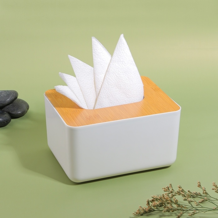 Органайзер для хранения салфеток &laquo;BAMBOO&raquo;, 17 &times; 13 &times; 9,5 см, цвет белый/коричневый