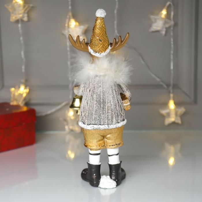 Сувенир полистоун Сувенир полистоун "Лосик в серебристом свитере с колокольчиком" 27х6,5х9 см