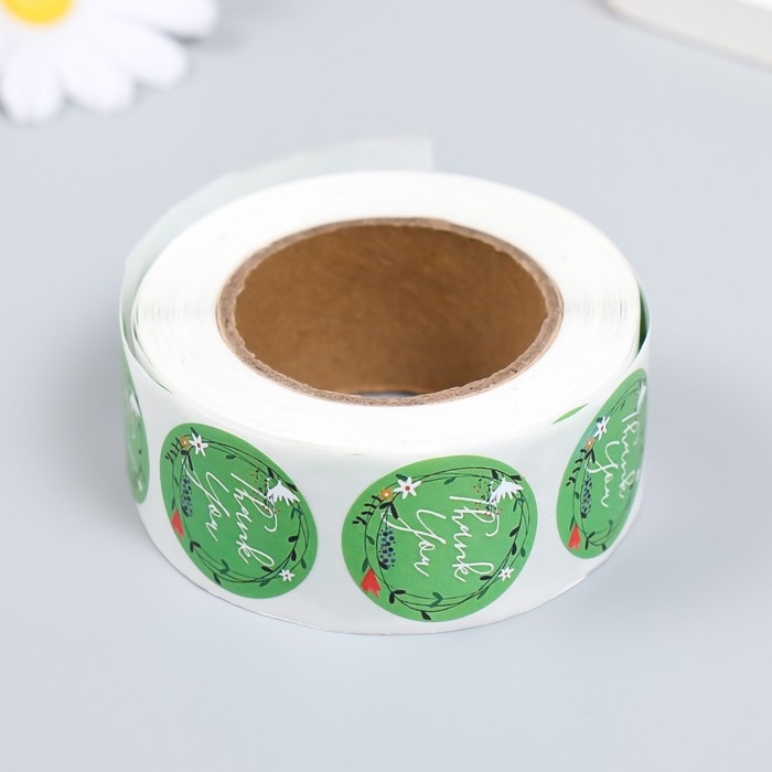 Наклейка бумага Наклейка бумага "Венок из полевых цветов. Спасибо" d=2,5 см 500 шт в рулоне 3х6,5х6,5 см