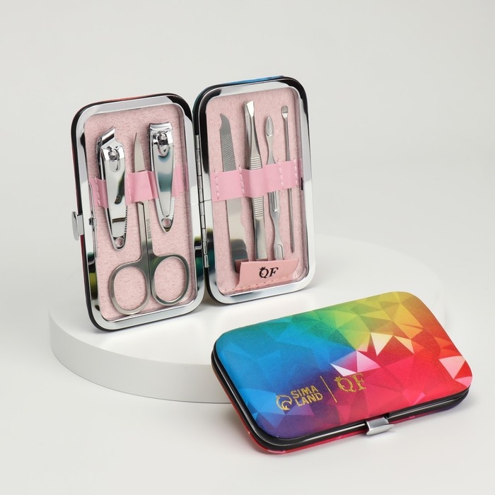 Набор маникюрный «Радуга», 7 предметов, в футляре, разноцветный Набор маникюрный «Радуга», 7 предметов, в футляре, разноцветный