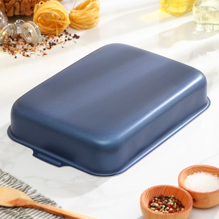 Противень прямоугольный, 23×30 см, h= 7 см, с крышкой, антипригарное покрытие, цвет синий Противень прямоугольный, 23×30 см, h= 7 см, с крышкой, антипригарное покрытие, цвет синий