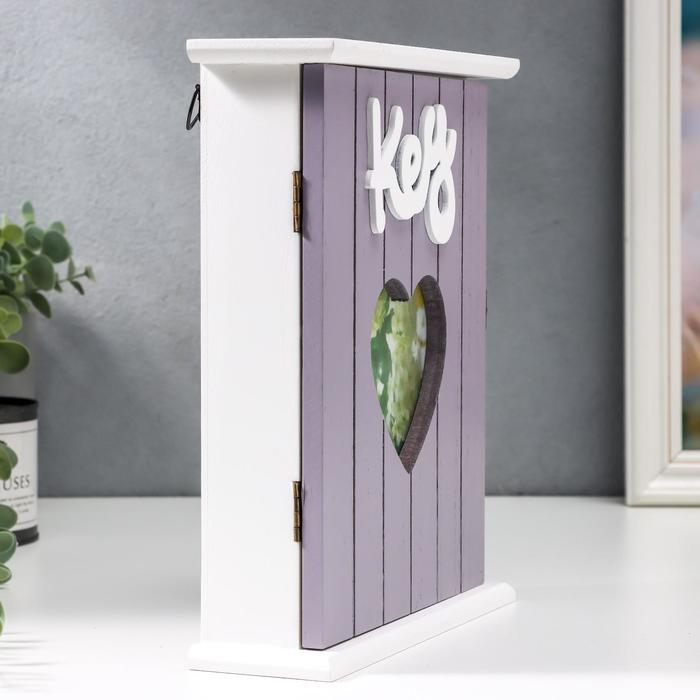 Ключница дерево 6 крючков "Цветочное сердце" 26,3х21,8х8,3 см