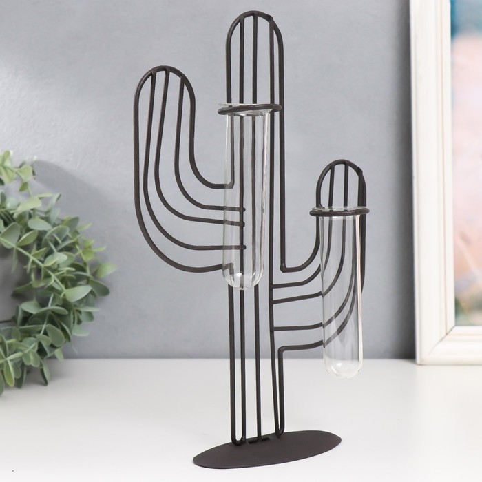 Декор металл, стекло "Кактус" чёрный 19х5,5х27 см