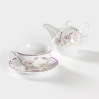 Набор керамический чайный &laquo;Прованс&raquo;, 3 предмета: чайник заварочный 370 мл, чашка 300 мл, блюдце d=15 см