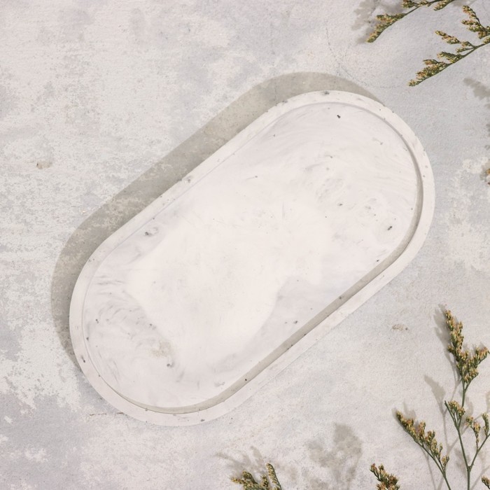 Подсвечник овальный из гипса,17,5х9х1,5см, мрамор с фиолетовыми полосками