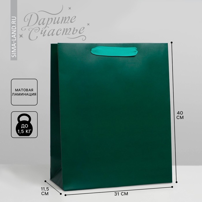 Пакет подарочный ламинированный, упаковка, &laquo;Изумрудный&raquo;, L 31 х 40 х 11.5 см