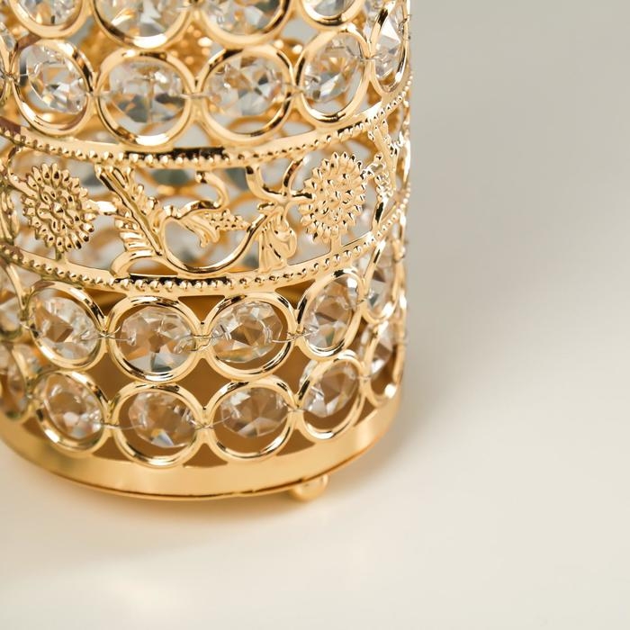 Подсвечник металл, стекло на 1 свечу Подсвечник металл, стекло на 1 свечу "Кристаллы и подсолнухи" золото 13х9х9 см