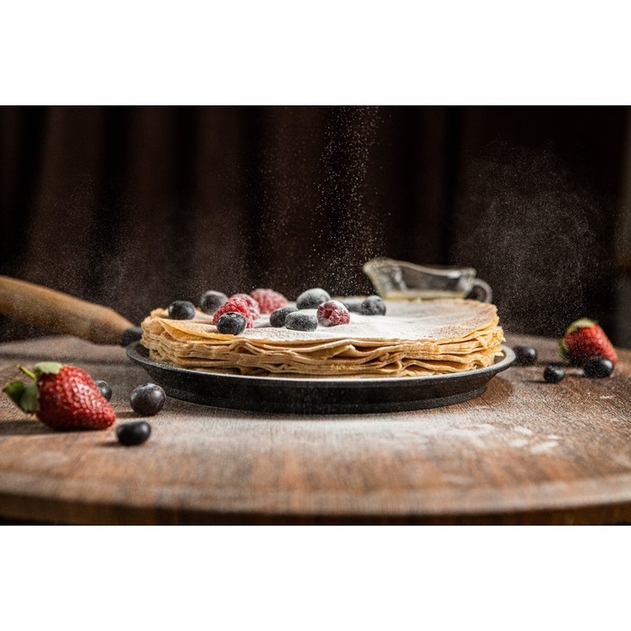 Сковорода блинная литая чугунная Magma, d=22 см, h=1.5 см, деревянная ручка, индукция