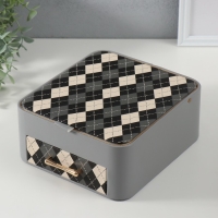 Шкатулка кожзам для украшений "Клетка" серая 20х22,5х9,5 см Шкатулка кожзам для украшений "Клетка" серая 20х22,5х9,5 см