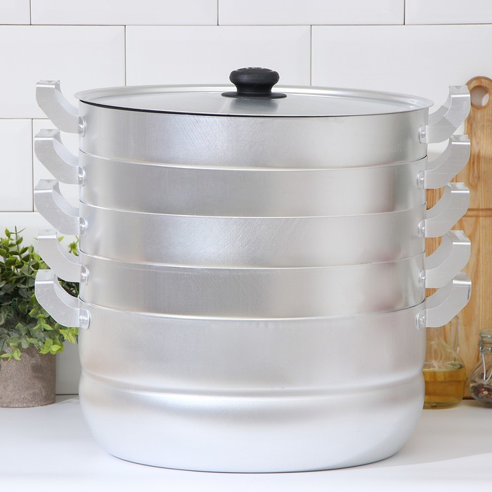Манты-казан алюминиевый, 13 л, с 4 сетками, d=30 см, высота секции 5 см, металлическая крышка Манты-казан алюминиевый, 13 л, с 4 сетками, d=30 см, высота секции 5 см, металлическая крышка