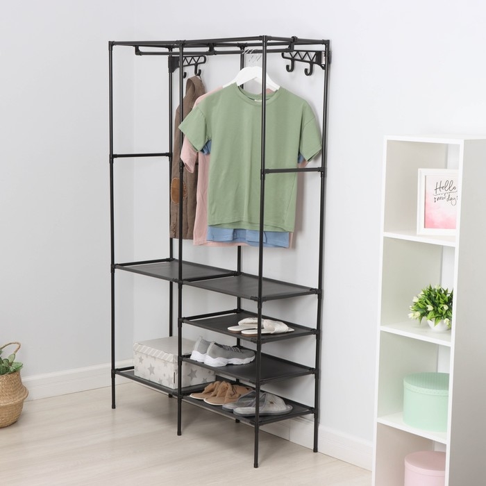 Вешалка - стойка напольная для одежды LaDо́m, с полками для хранения, 107&times;35&times;173 см, цвет чёрный