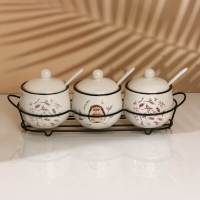 Банки керамические для специй на металлической подставке &laquo;Ёжик&raquo;, 200 мл, 3 шт