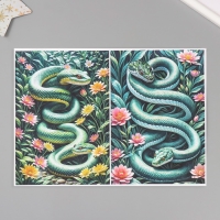 Новогодняя декупажная карта "Змеи в цветах", плотность 45 г/м2, формат А4 Новогодняя декупажная карта "Змеи в цветах", плотность 45 г/м2, формат А4