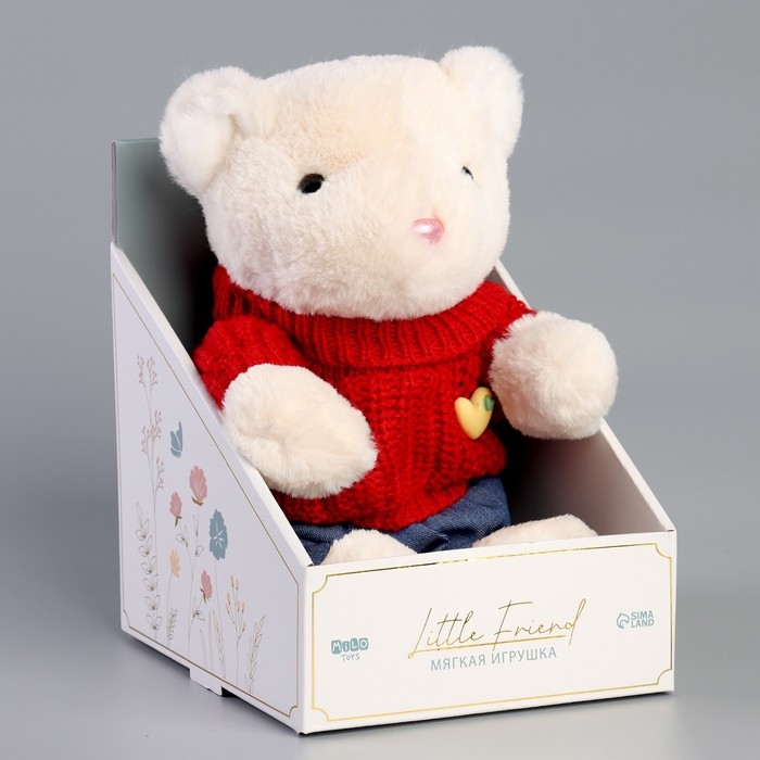 Мягкая игрушка Little Friend, новогодний мишка в красном свитере, 21 см