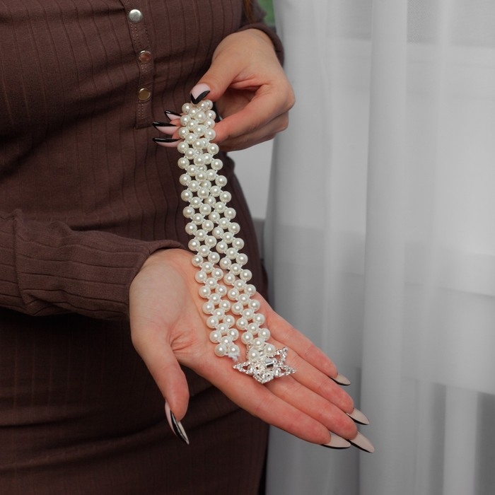 Подхват для штор &laquo;Звезда&raquo;, жемчуг на резинке, d = 4 см, 2 &times; 43 см, цвет белый