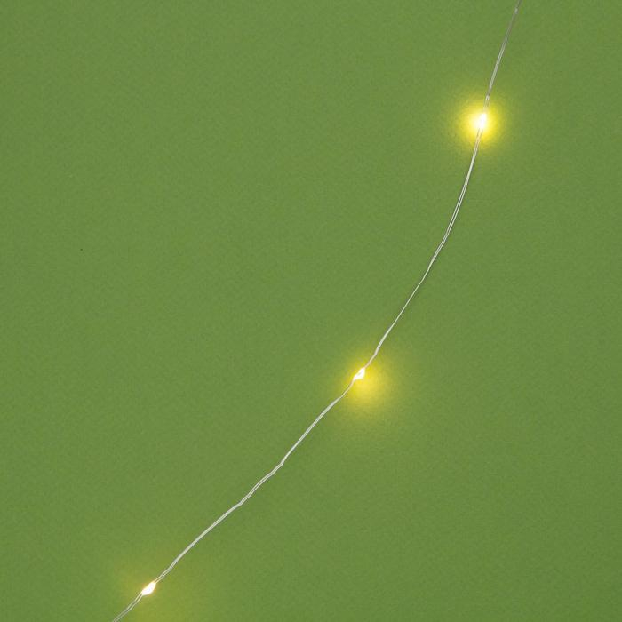Гирлянда &laquo;Нить&raquo; 20 м роса, IP44, серебристая нить, 200 LED, свечение тёплое белое, 2 режима, солнечная батарея
