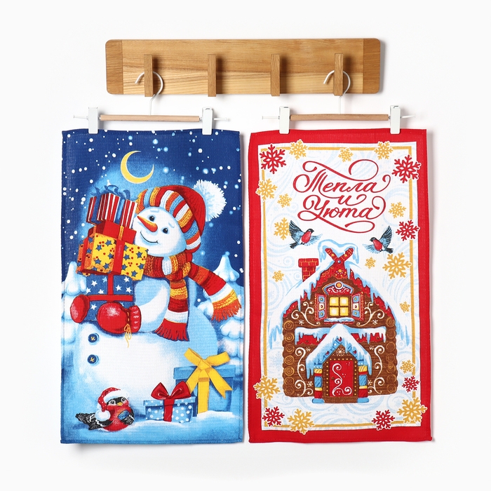Набор кухонных полотенец Доляна &laquo;Пряничный домик&raquo; 35х60см-2шт, 100% хлопок