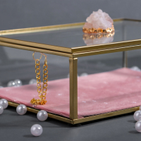 Органайзер для хранения &laquo;Кристалл&raquo;, с крышкой, стеклянный, 1 секция, 20 &times; 16,8 &times; 9 см, цвет прозрачный/медный/розовый