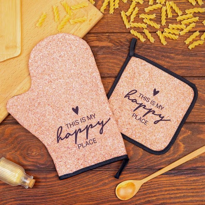 Набор кухонный &laquo;Пробка&raquo; варежка-прихватка 20х28см, прихватка 17х17см, 35% х/л,65% п/э