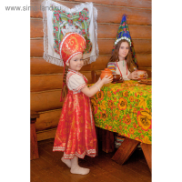 Русский народный костюм для девочки с кокошником, красно-бежевые узоры, р-р 60, рост 110-116 см