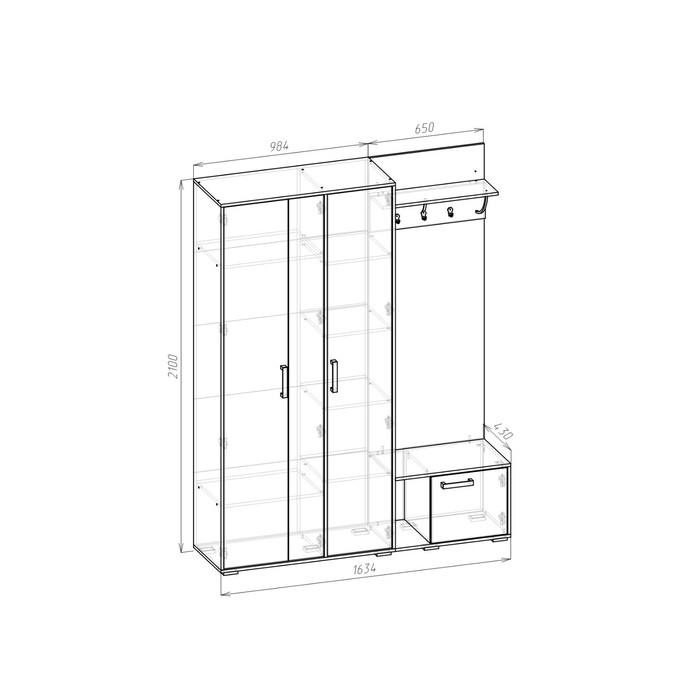 Прихожая Моника-3 1650х430х2100 белая Прихожая Моника-3 1650х430х2100 белая