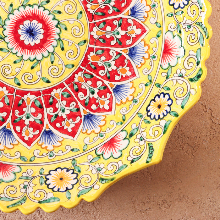 Ляган Риштанская Керамика Ляган Риштанская Керамика "Цветы", 41 см, жёлтый микс, рифлённый