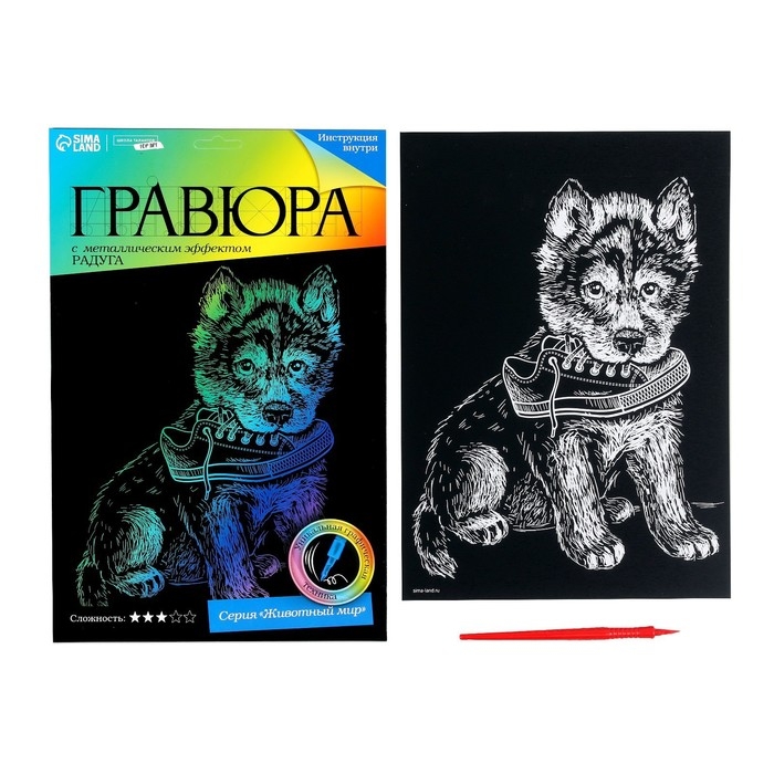 Гравюра &laquo;Щенок с ботинком&raquo; с эффектом голография