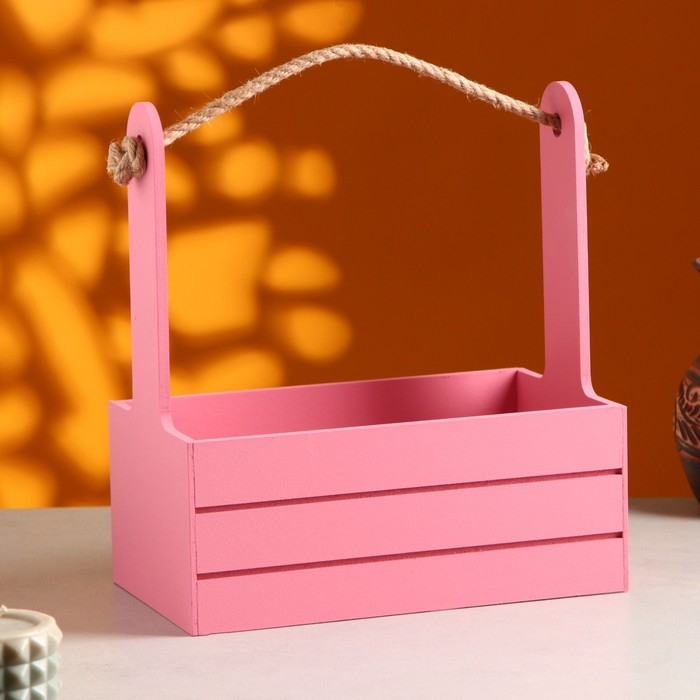 Кашпо деревянное 25.5&times;15&times;30 см "Аром", ручка канат, Розовый Коралл