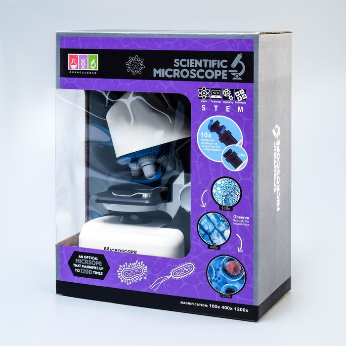 Микроскоп Микроскоп "Юный биолог" кратность до х1200, белый, подсветка