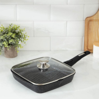 Сковорода-гриль &laquo;Гранит&raquo;, 26&times;26, съёмная ручка, стеклянная крышка, антипригарное покрытие, цвет чёрный