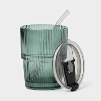 Стакан стеклянный с крышкой и трубочкой «Вино Верде», 350 мл, цвет зелёный Стакан стеклянный с крышкой и трубочкой «Вино Верде», 350 мл, цвет зелёный