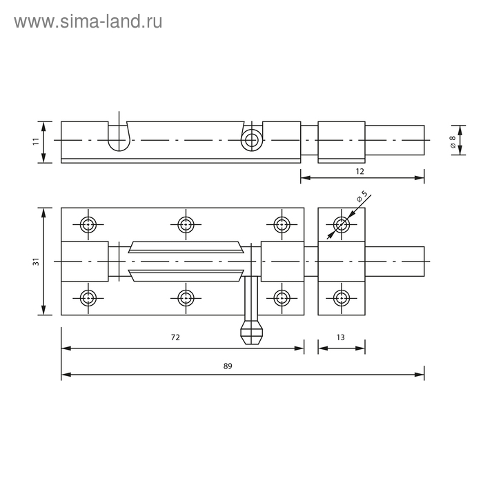 Шпингалет SH01, 3 Шпингалет SH01, 3", алюминий, цвет золото
