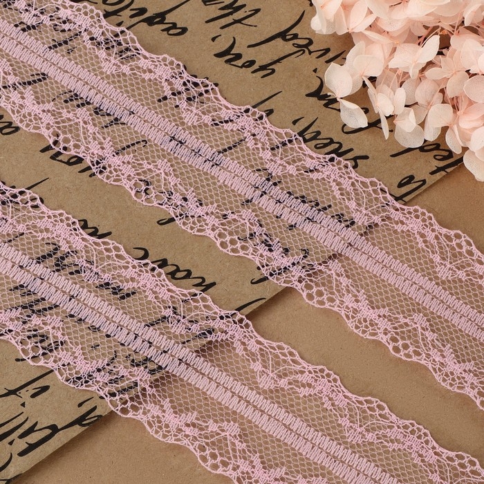 Кружево капроновое, 40 мм &times; 10 &plusmn; 1 м, цвет розовый