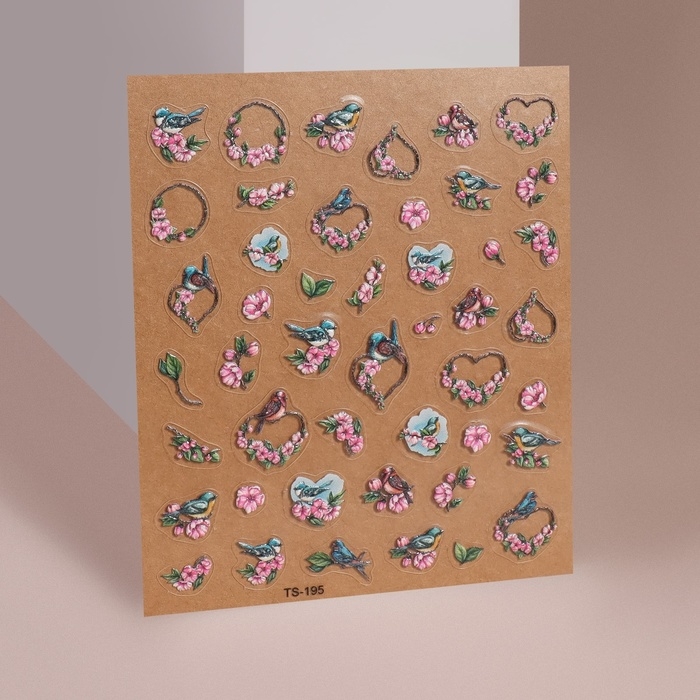 Наклейки для ногтей «Романтика», объёмные, цвет розовый/серый Наклейки для ногтей «Романтика», объёмные, цвет розовый/серый