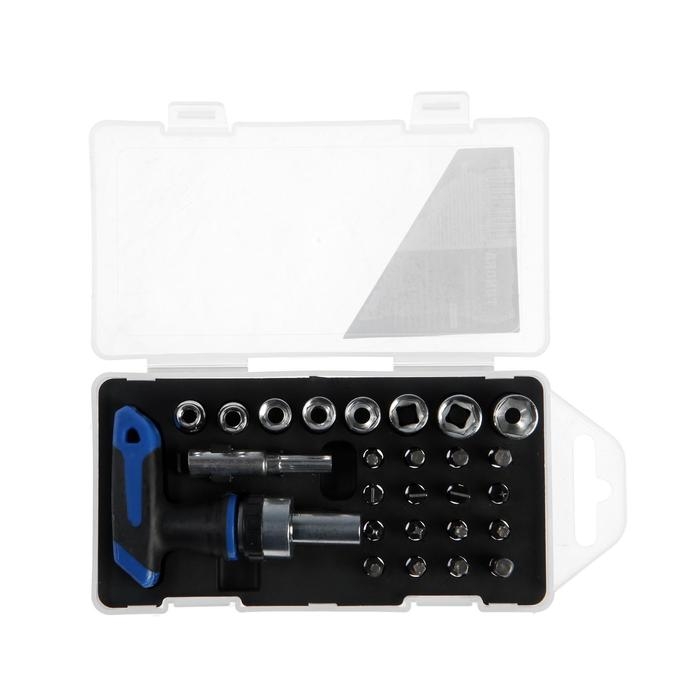 Отвертка с набором бит и торцевых головок ТУНДРА, в пластиковом кейсе, 1/4", 26 предметов