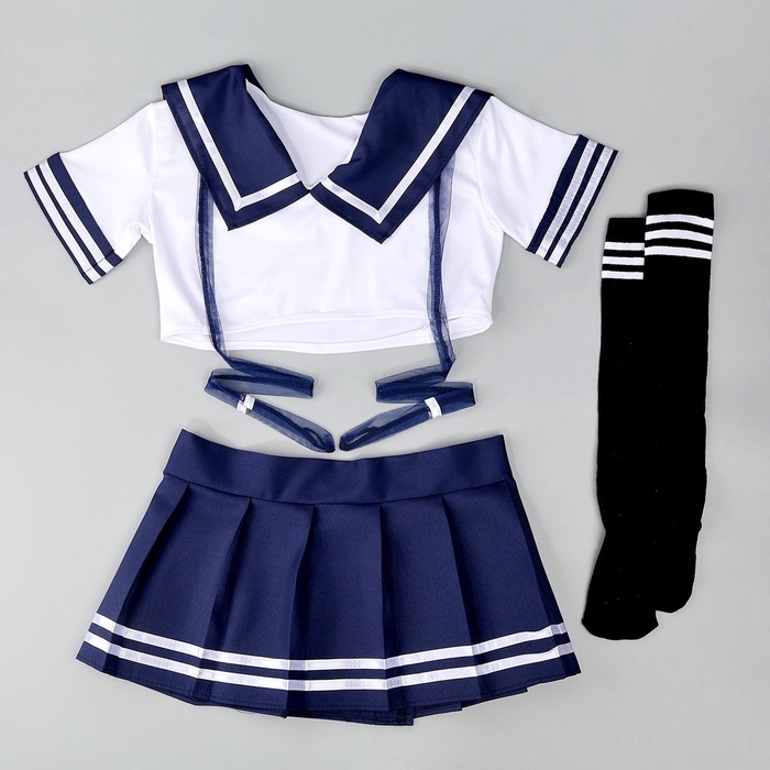 Карнавальный набор &laquo;Каваи тян&raquo;: топ, юбка на липучке, чулки, р-р 38-46, цвет синий