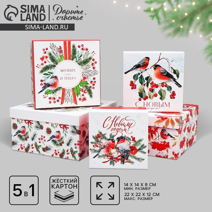 Набор подарочных коробк 5 в 1 &laquo;С Новым годом!&raquo;, 14 х 14 х 8 &ndash; 22 х 22 х 12 см, Новый год