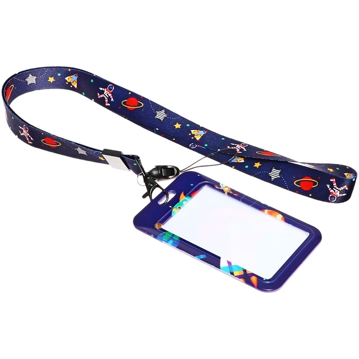 Бейдж-карман вертикальный пластиковый, внешний 110x68мм, внутренний 85x54мм, лента 80x2см, Бейдж-карман вертикальный пластиковый, внешний 110x68мм, внутренний 85x54мм, лента 80x2см, "Космос".