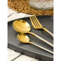 Столовые приборы из нержавеющей стали Magistro «Фолк», 4 предмета, цвет металла золотой, серебряный ручки Столовые приборы из нержавеющей стали Magistro «Фолк», 4 предмета, цвет металла золотой, серебряный ручки