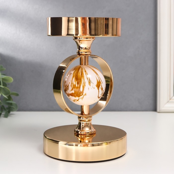 Подсвечник металл на 1 свечу Подсвечник металл на 1 свечу "Белый мраморный шар в сфере" золото 18,5х12х12 см