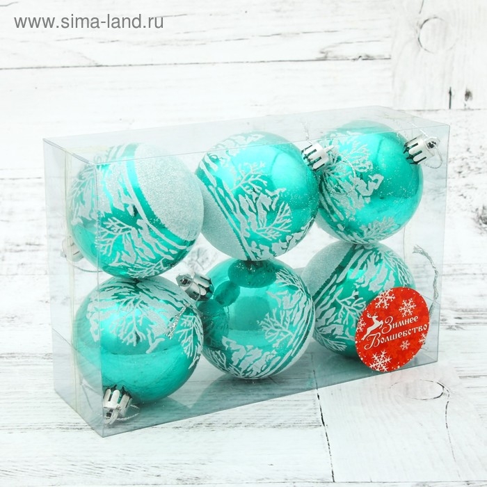 Набор шаров пластик d-6 см, 6 шт "Изумрудик - зимний лес" зелёный