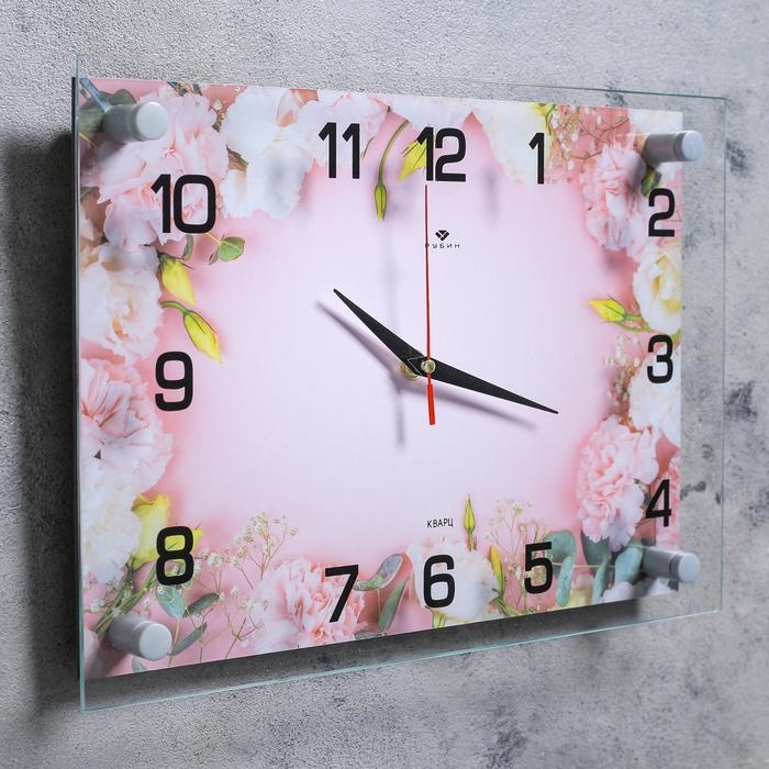 Часы настенные, интерьерные Часы настенные, интерьерные "Розовые цветы", бесшумные, 25 х 35 см, АА