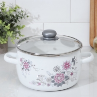 Кастрюля эмалированная &laquo;Весенний романс&raquo;, 4 л, стеклянная крышка, индукция