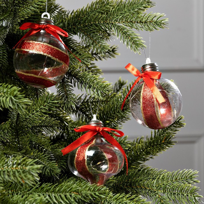 Набор ёлочных шаров &laquo;Шары с еловыми шишками&raquo; 3 шт., батарейки, 5 LED, свечение тёплое белое