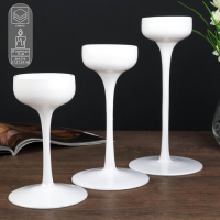 Подсвечник стекло "Бокал-креманка" белый набор 3 шт h- 20, 23, 26х12х12 см