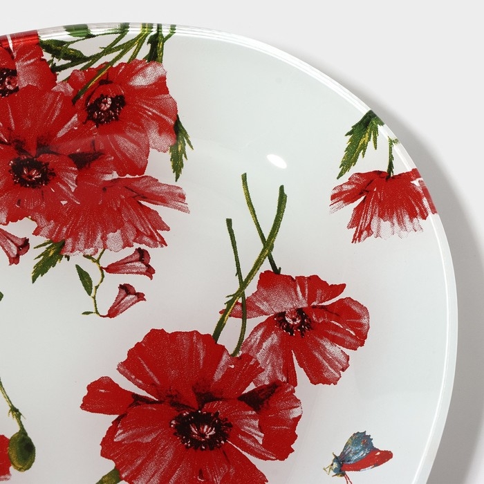 Блюдо сервировочное стеклянное Доляна &laquo;Красные маки&raquo;, овальное, 24,5&times;15&times;1,7 см