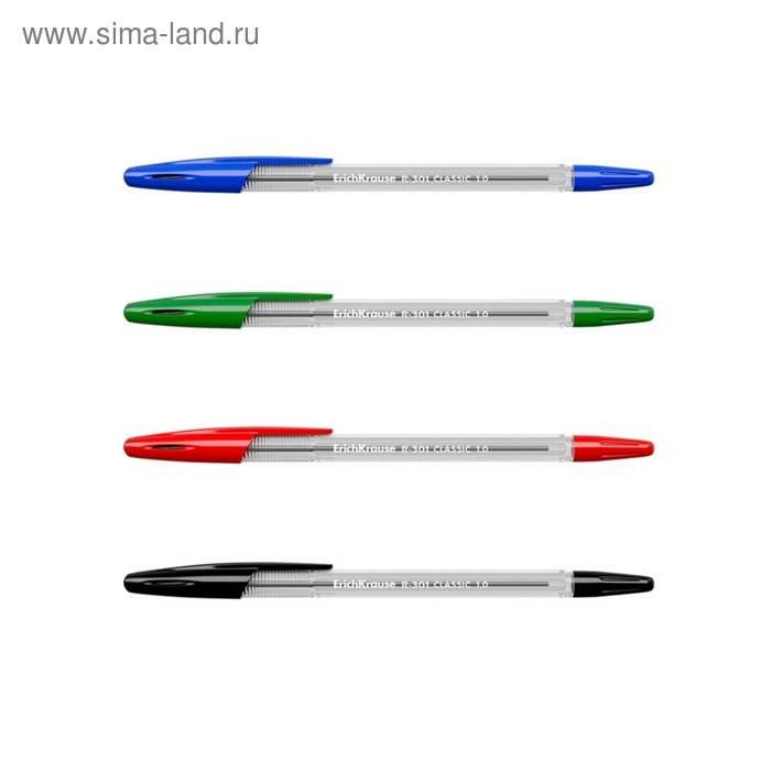 Набор ручек шариковых 4 цвета ErichKrause R-301 Classic Stick, узел 1.0 мм, чернила: синие, чёрные, красные, зелёные, длина линии письма 2000 метров, европодвес Набор ручек шариковых 4 цвета ErichKrause R-301 Classic Stick, узел 1.0 мм, чернила: синие, чёрные, красные, зелёные, длина линии письма 2000 метров, европодвес